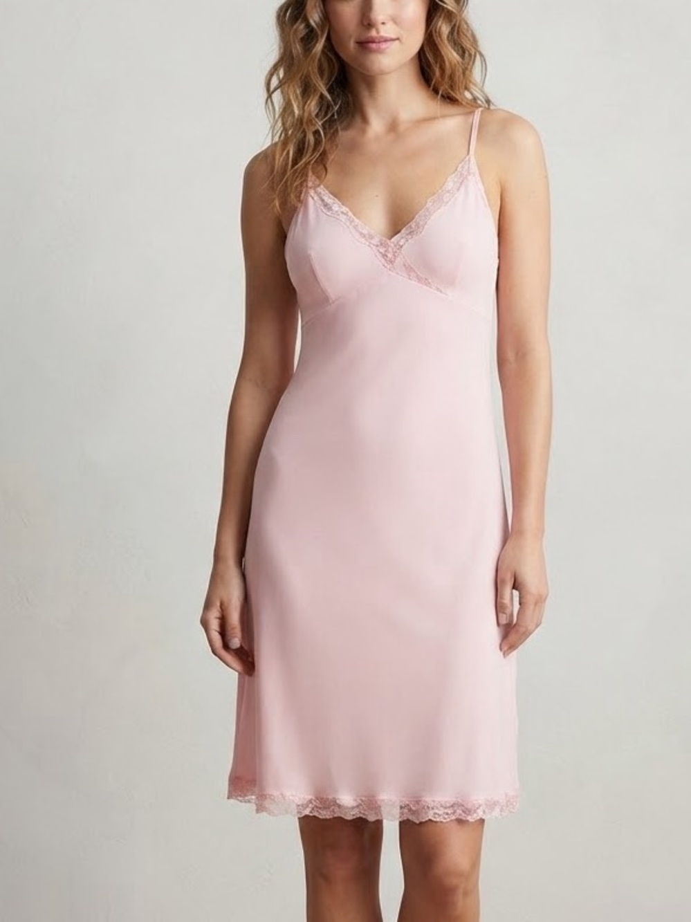 Y2K Light Pink Girly Feminine Lace-Trim Slip Dress Size Large 12